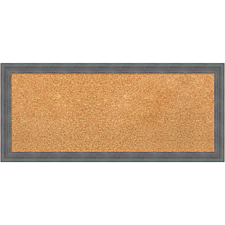 Amanti Art Dixie Non-Magnetic Cork Bulletin Board, 32" x 14", Natural, Blue Gray Wood Frame