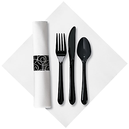 CaterWrap Pre-Rolled Cutlery, Silver Swirl Linen-Like Napkin,