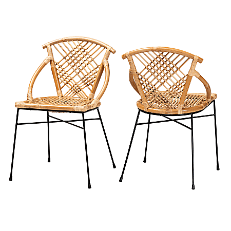 bali & pari Pro Modern Bohemian Dining Chairs, Natural Brown/Black, Set Of 2 Chairs