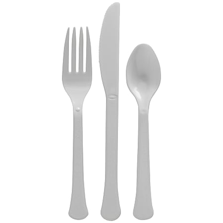 Amscan Boxed Heavyweight Cutlery Assortment, Silver, 200 Utensils Per Pack, Case Of 2 Packs