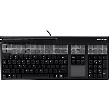 CHERRY LPOS (Large Point of Sale) MSR Touchpad Keyboard - 127 Keys - QWERTY Layout - 42 Relegendable Keys - Magnetic Stripe Reader - Touchpad - USB - Black