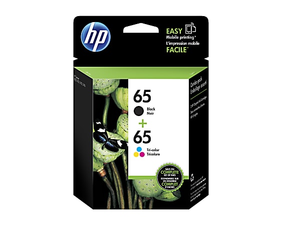 HP 65 Black And Tri-Color Ink Cartridges, Pack Of 2, T0A36AN