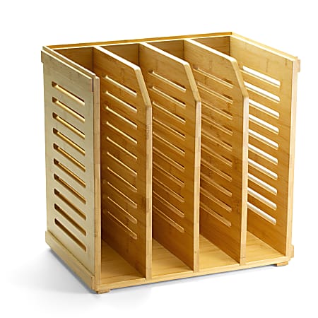 Achieva Bamboo Magazine File - 4 Compartment(s) - Horizontal/Vertical - 10" x 14"x 14.4" Depth - Stackable -  Durable - Bamboo - Bamboo - 1 Each
