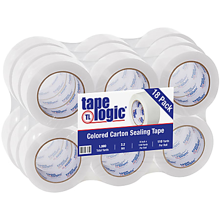 Tape Logic® Carton-Sealing Tape, 3" Core, 2" x 110 Yd., White, Pack Of 18