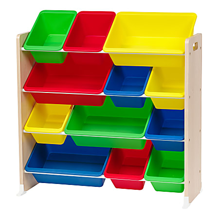 IRIS 4-Tier Storage Bin Organizer Rack, 35-1/4"H x 34"W x 13-3/4"D, Primary Multicolor