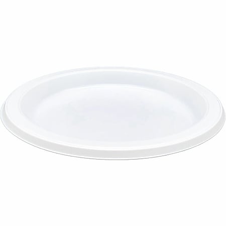 Genuine Joe 7" Disposable Plastic Plates - Picnic, Food, Party, Breakroom - Disposable - 7" Diameter - White - Plastic Body - Round - 125 / Pack