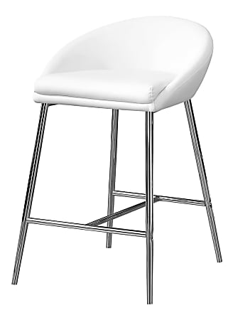 Monarch Specialties Counter-Height Bar Stools, White/Chrome, Set Of 2