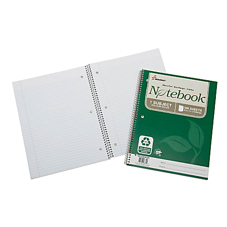 SKILCRAFT® Spiral Notebook, 8-1/2" x 11", 1 Subject, College Rule, 100 Sheets, 100% Recycled, Green, Pack of 3