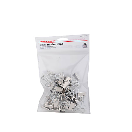 Office Depot® Brand Binder Clips, Small, 3/4" Wide, 3/8" Capacity, Silver, Pack Of 36