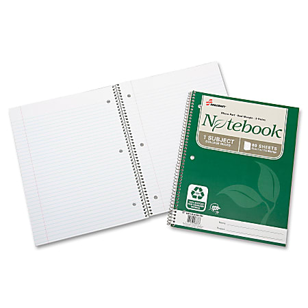 SKILCRAFT® Spiral Notebook, 8-1/2" x 11", 1 Subject, College Rule, 80 Sheets, 100% Recycled, Green, Pack of 3