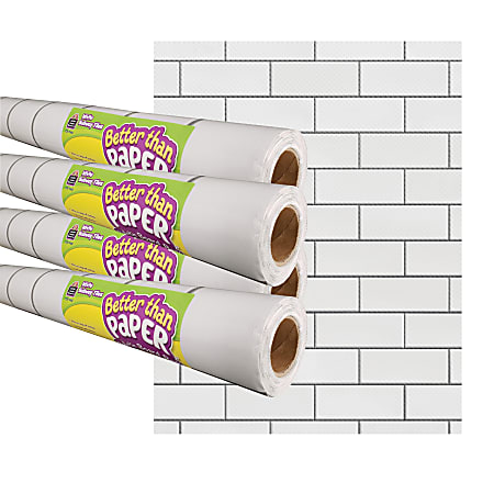 Teacher Created Resources® Better Than Paper® Bulletin Board Paper Rolls, 4' x 12', White Subway Tile, Pack Of 4 Rolls