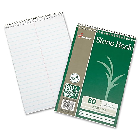 SKILCRAFT® Wirebound Steno Notebooks, 6" x 9", Gregg Ruled, 80 Sheets, Green, Pack Of 6 (AbilityOne 7530-01-600-2030)