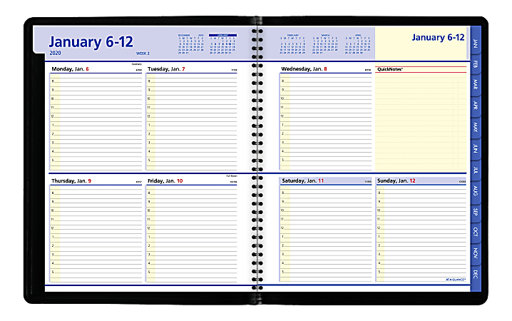 AT-A-GLANCE® QuickNotes Weekly/Monthly Appointment Book/Planner, 8" x 10", Black, January to December 2020
