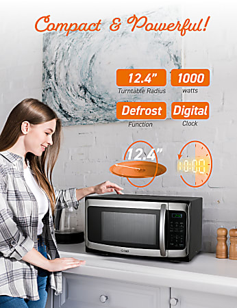 1.1 Cu. ft. Mid Size Microwave Oven Countertop 1000W Stainless Steel  Digital New