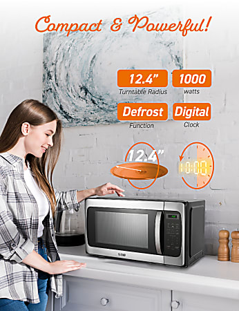 1.1 Cu. ft. Mid Size Microwave Oven Countertop 1000W Stainless Steel  Digital New