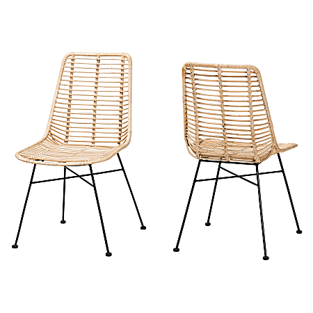 bali & pari Manhattan Rattan Dining Accent Chairs, Natural Brown/Black, Set Of 2 Chairs