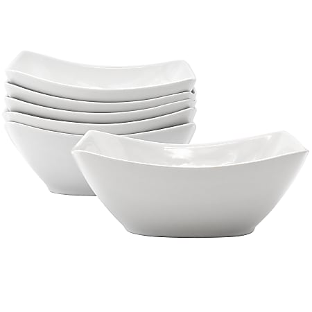 Our Table Simply White 6-Piece Rectangular Porcelain Bowl Set, 7", White