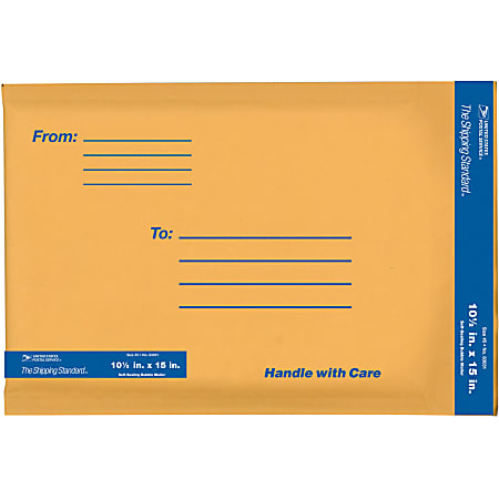 USPS® Premium Kraft Bubble Mailers, #5, 10 1/2" x 15, Pack Of 6