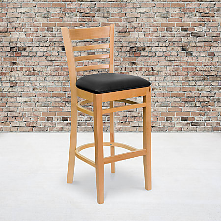 Flash Furniture Wooden/Vinyl Restaurant Barstool With Ladder Back, Black/Natural