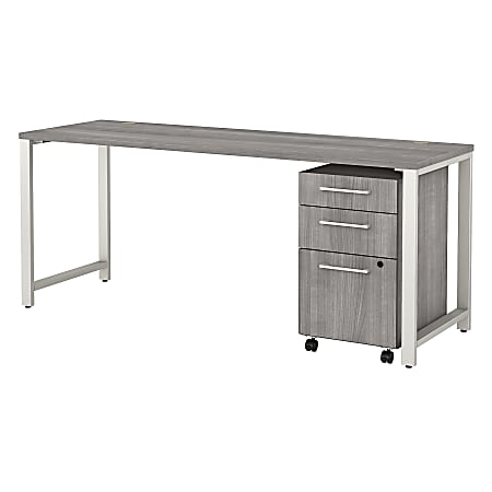 Bush Business Furniture 400 Series 72"W x 24"D Table Desk With 3-Drawer Mobile File Cabinet, Platinum Gray, Premium Installation