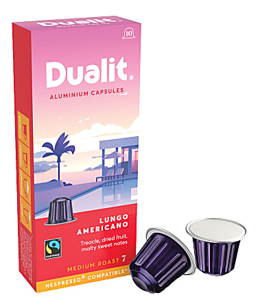 Dualit and Nespresso® Compatible Aluminum Coffee NX Freshpacks, Lungo Americano Espresso, Carton Of 100