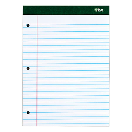 TOPS™ Docket™ Writing Pad, 3-Hole Punched, 8 1/4" x 11 3/4", Legal Ruled, 50 Sheets, White