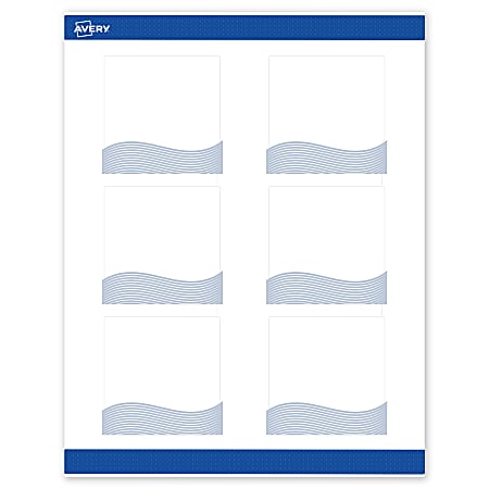 Avery® Printable Labels With Sure Feed® Technology, S00-EV8, Square, 3" x 3", Matte White With Preprinted Blue Waves Design, Pack Of 60