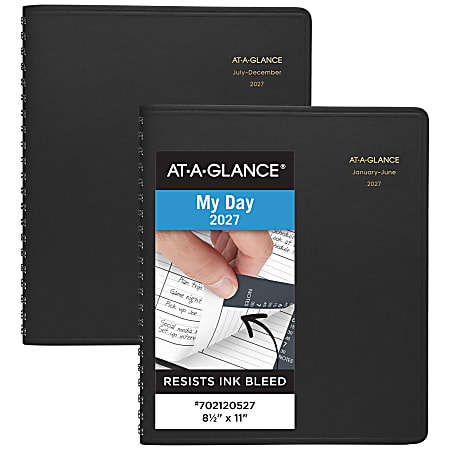 AT-A-GLANCE® 2027 Eight Person Daily Appointment Book, Two-Volume Set, Black, Large, 8 1/2" x 11"