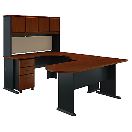 Bush Business Furniture Office Advantage U Shaped Corner Desk With Hutch And Mobile File Cabinet, Hansen Cherry/Galaxy, Standard Delivery