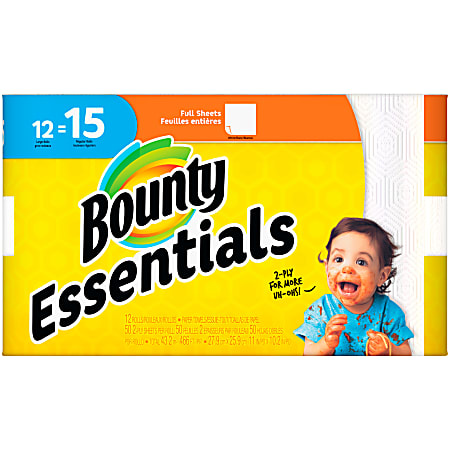 Bounty® Essentials 2-Ply Paper Towels, 50 Sheets Per Roll, Pack Of 12 Rolls