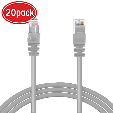 GearIT Snagless RJ-45 Computer LAN CAT5E Ethernet Patch Cables, 4', Gray, Pack Of 20, 4CAT-GRAY-20PACK