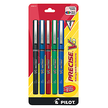 Pilot® Precise™ V5 Liquid Ink Rollerball Pens, Extra Fine Point, 0.5 mm, Assorted Barrels, Assorted Ink Colors, Pack Of 5