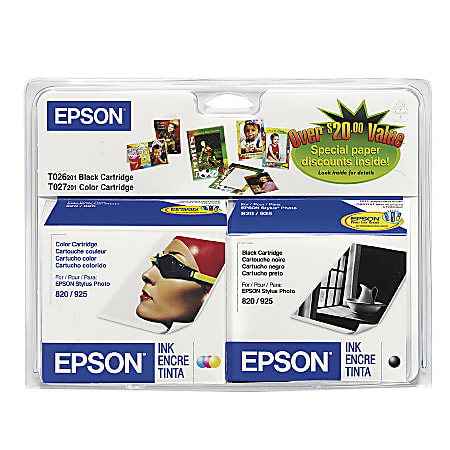 Epson® T026 (T026201-BCD) Black/Tricolor Ink Cartridges, Pack of 2