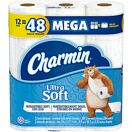 Charmin® Ultra Soft® 2-Ply Toilet Paper Mega Rolls, 284 Sheets Per Roll, Pack Of 12 Rolls