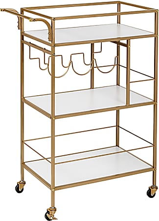 Honey Can Do 3-Tier 13” Rolling Bar Cart, Gold