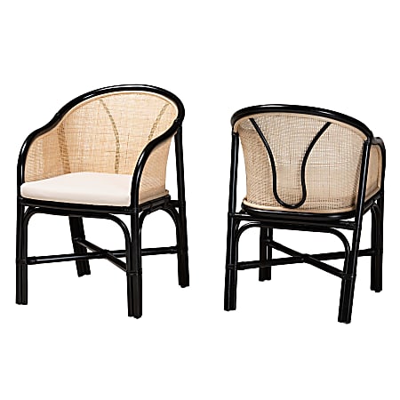 bali & pari Miranda Modern Bohemian 2-Tone Rattan Dining Chairs, White/Black/Natural Brown, Set Of 2 Chairs
