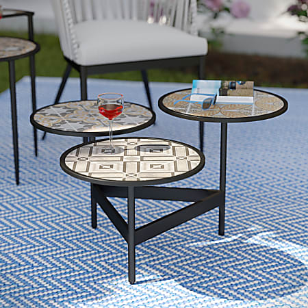 SEI Furniture Lorengo Outdoor Furniture 3-Tier Cocktail Table, 18”H x 30-1/2”W x 31-1/2”D, Black/Multicolor
