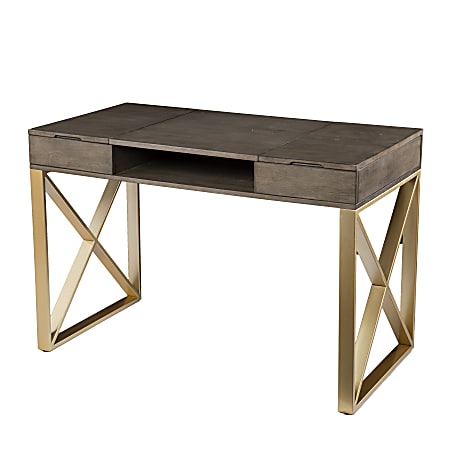 SEI Furniture Bardmont 45"W 2-Tone Writing Desk With Storage, Gray/Gold