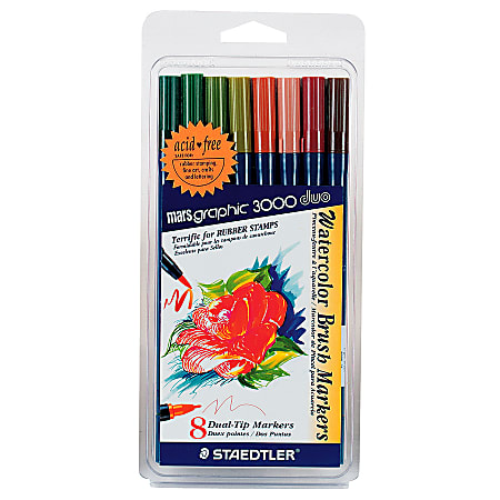 Staedtler® Mars® Graphic 3000 Duo Watercolor Brush Markers, Assorted Earth Tones, Pack Of 8