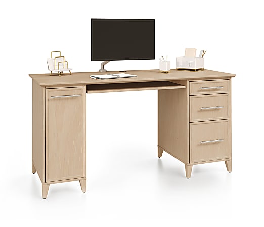 Realspace® Koru 60"W Straight Computer Desk With Integrated Power & Charging, Natural Oak