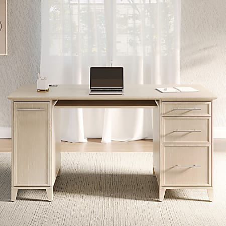Realspace® Koru 60"W Straight Computer Desk With Integrated Power & Charging, Natural Oak, BIFMA Compliant