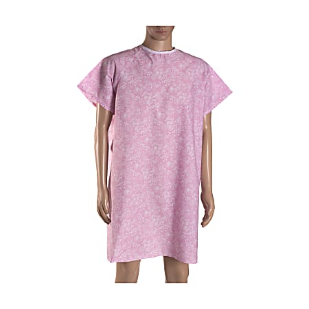 DMI® Convalescent Hospital Gown With Back Ties, Adult, Pink Floral