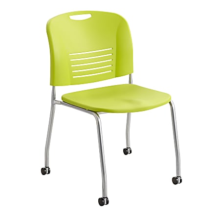 Safco® Vy™ Stackable Chairs, Straight Leg With Casters, Green, Set Of 2