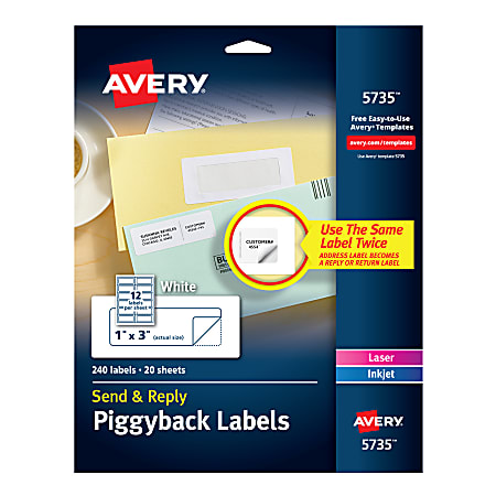 Avery® Send & Reply Piggyback Labels 5735, AVE5735, 1" x 3", White, Pack of 240