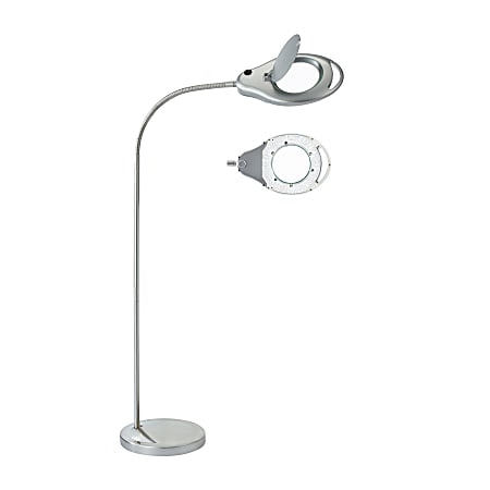 Realspace® Magnifier Floor Lamp, 45 7/10"H, Brushed Steel