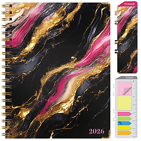 2025-2026 Global Excello Brands Hardcover Fashion Weekly/Monthly Planner, 8-1/2” x 11", Dark Gold Marble, November 2025 To December 2026