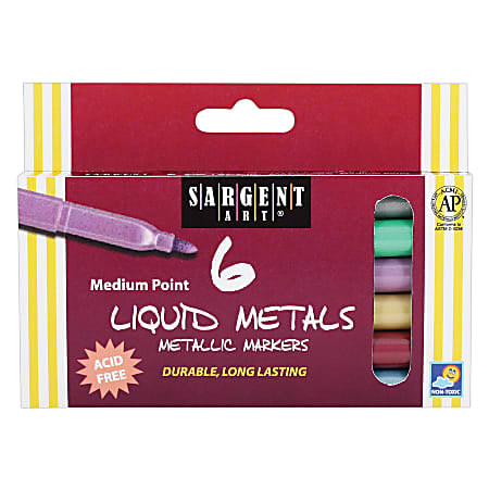 Sargent Art Liquid Metals Metallic Markers, Medium Tip, Pack Of 6