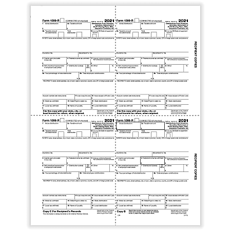 ComplyRight™ 1099-R Tax Forms, 4-Up (Box-Format), Copies B, C, 2, 2, Laser, 8-1/2" x 11", Pack Of 2,000 Forms