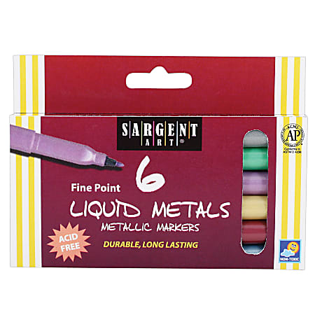 Sargent Art Liquid Metals Metallic Markers, Fine Tip, Pack Of 6