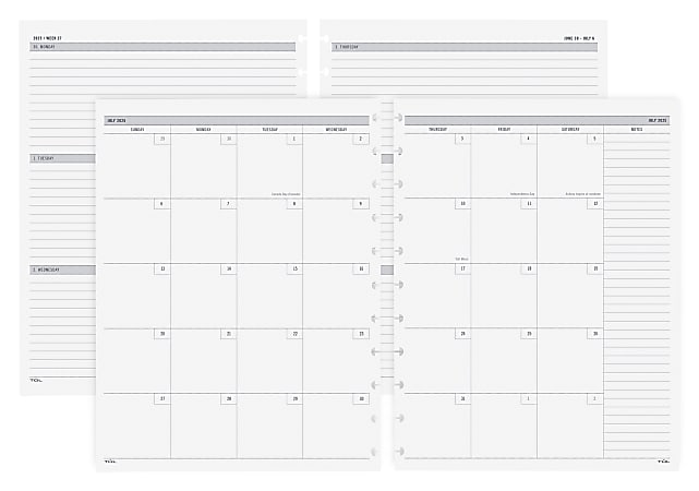2025-2026 TUL® Discbound Academic Weekly/Monthly Refill Planner Pages, Letter Size, July To June